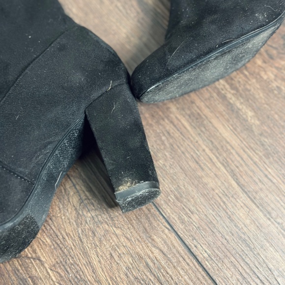 ✨ Black Faux Suede Thigh-High Drawstring Boots – 3¼" Heel ✨ - Picture 7 of 10